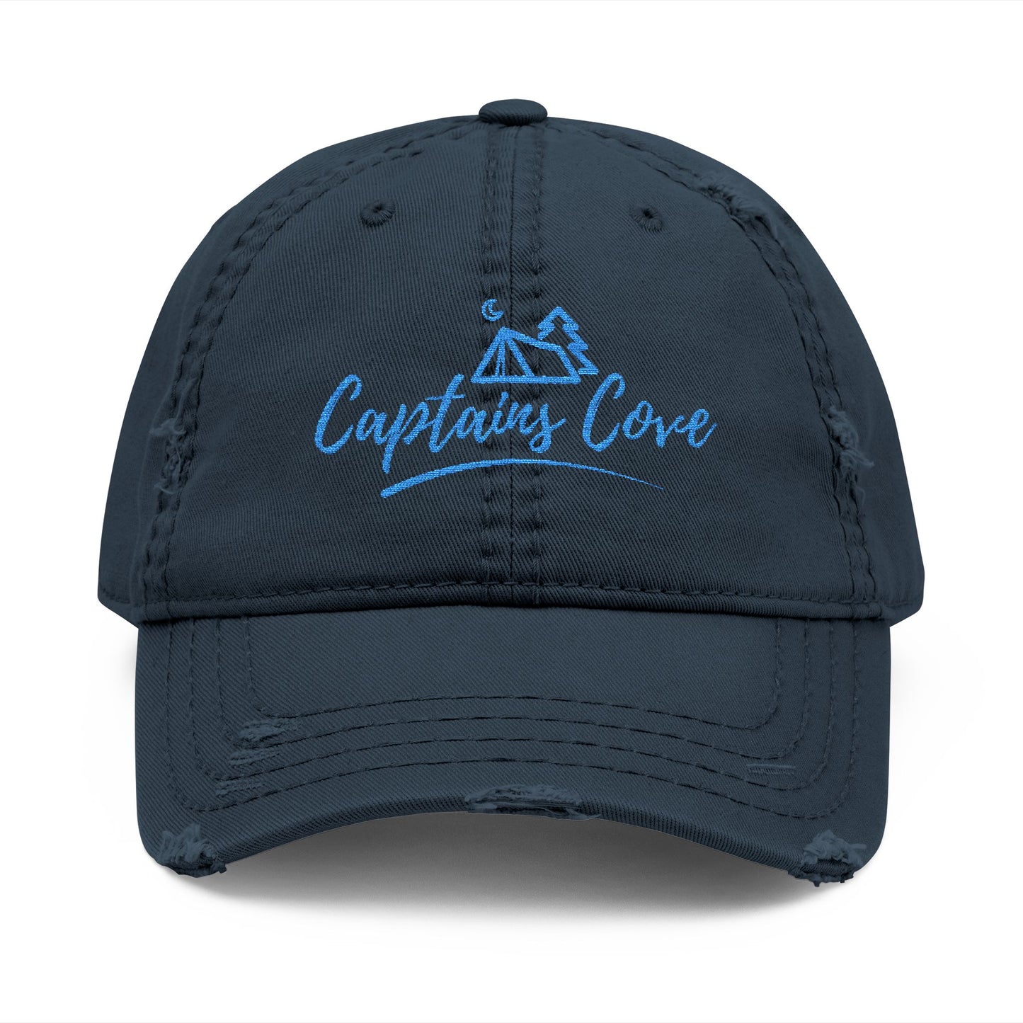 Blue Print Distressed Dad Hat - Captains Cove Embroidery for Outdoor Lovers