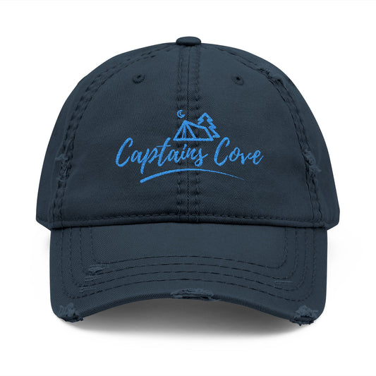 Blue Print Distressed Dad Hat - Captains Cove Embroidery for Outdoor Lovers