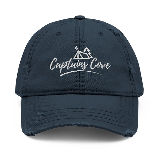 White Distressed Dad Hat - Captains Cove Embroidery for Outdoor Lovers