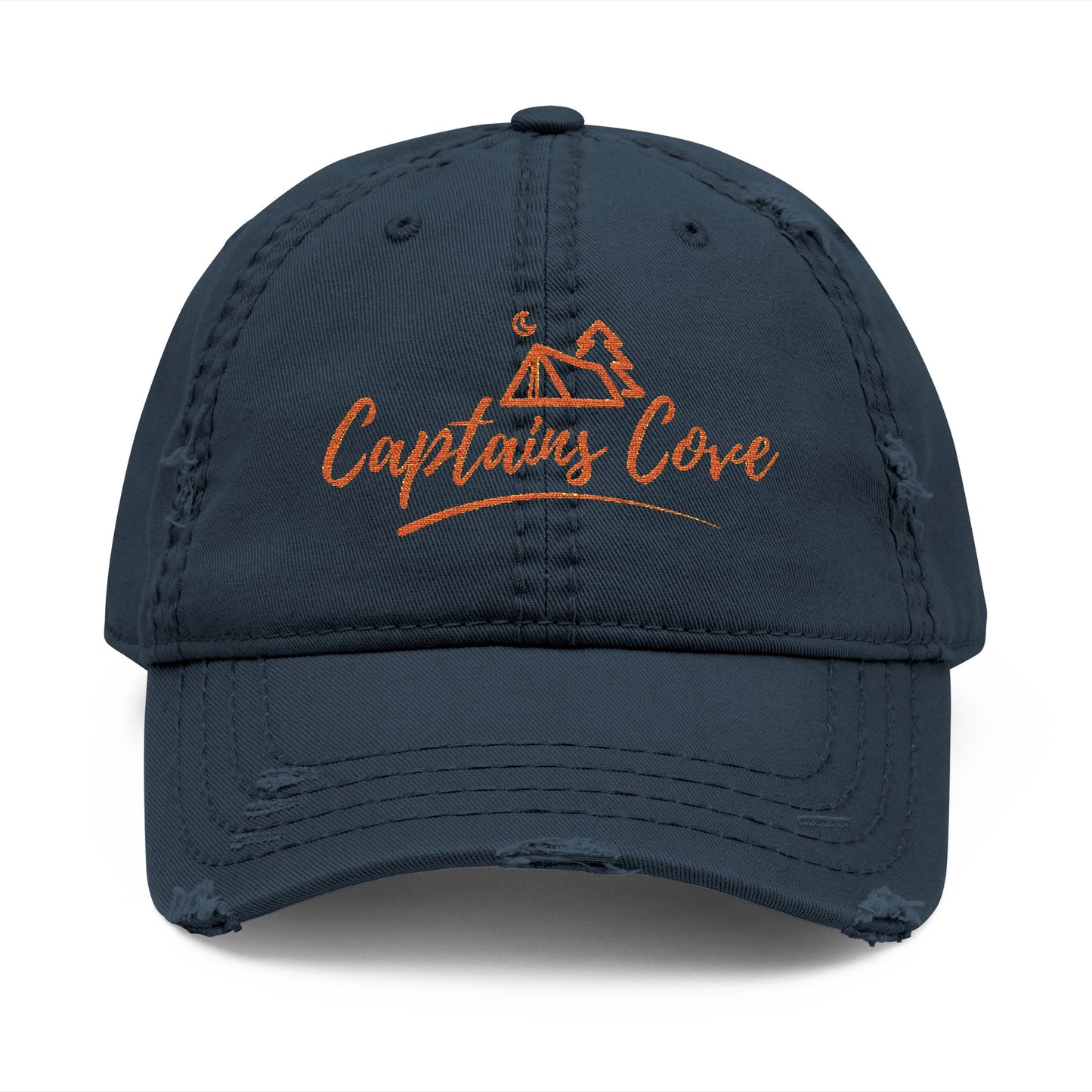 Gold Print Distressed Dad Hat - Captains Cove Embroidery for Outdoor Lovers