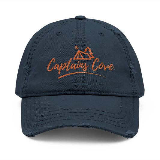 Gold Print Distressed Dad Hat - Captains Cove Embroidery for Outdoor Lovers