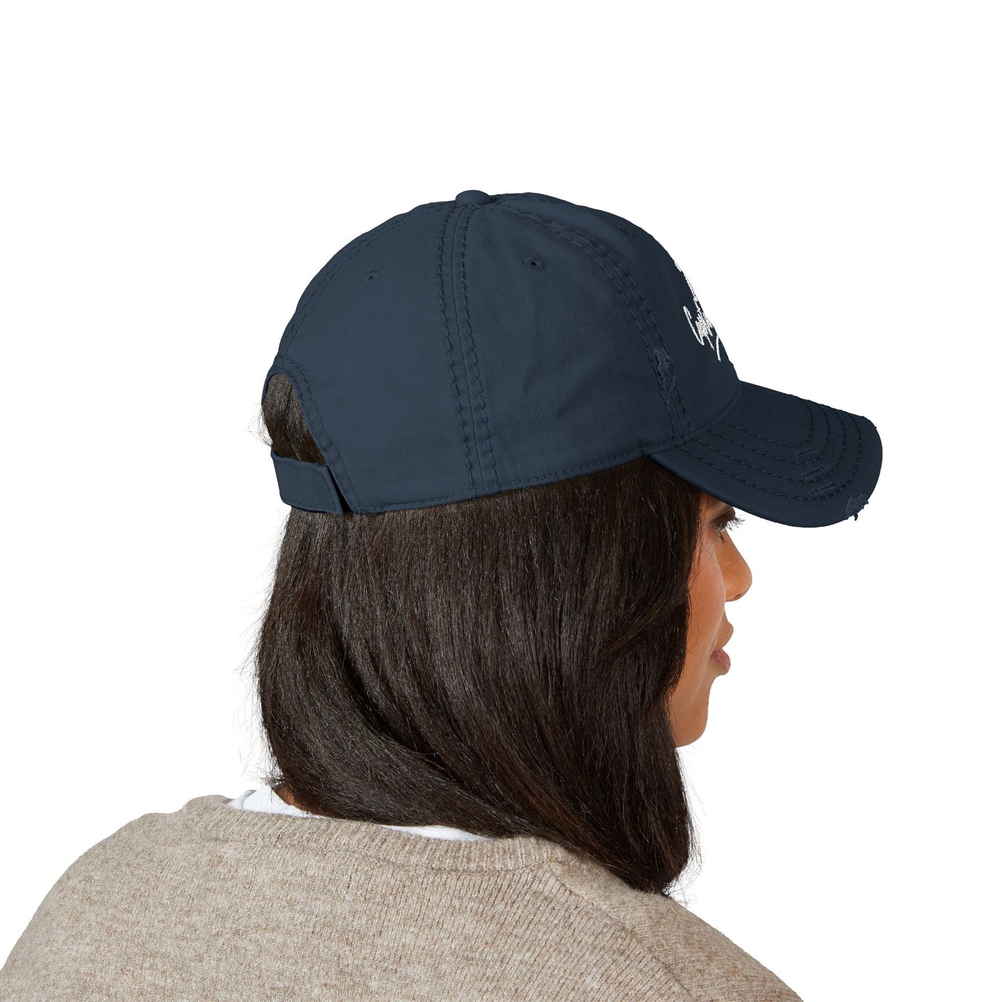 White Distressed Dad Hat - Captains Cove Embroidery for Outdoor Lovers
