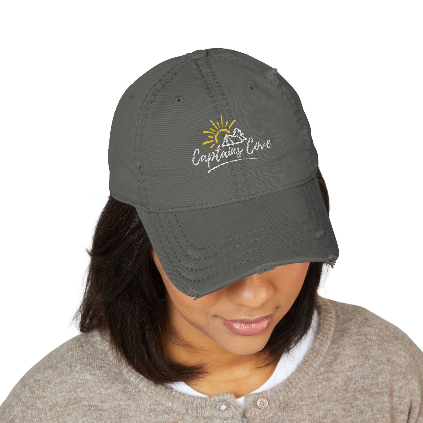 Copy of White Distressed Dad Hat - Captains Cove Embroidery for Outdoor Lovers