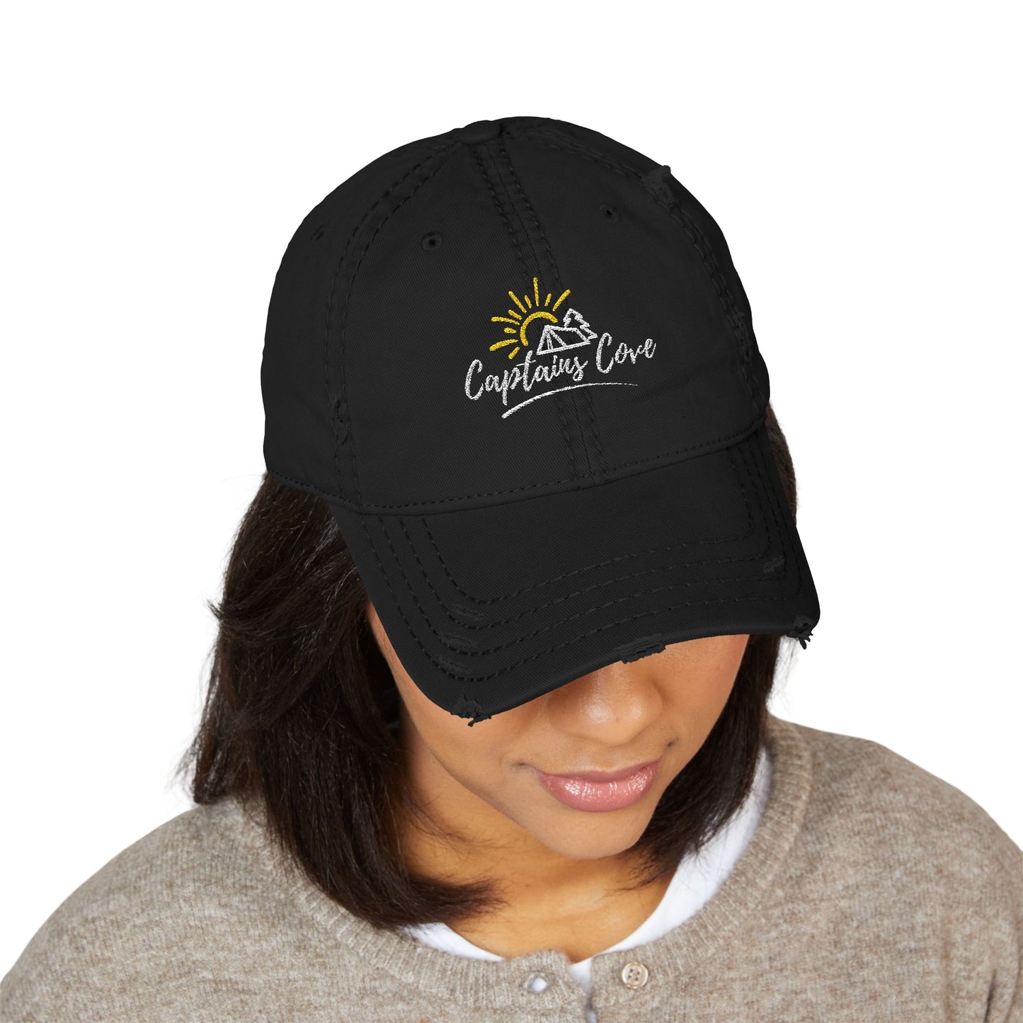 Copy of White Distressed Dad Hat - Captains Cove Embroidery for Outdoor Lovers