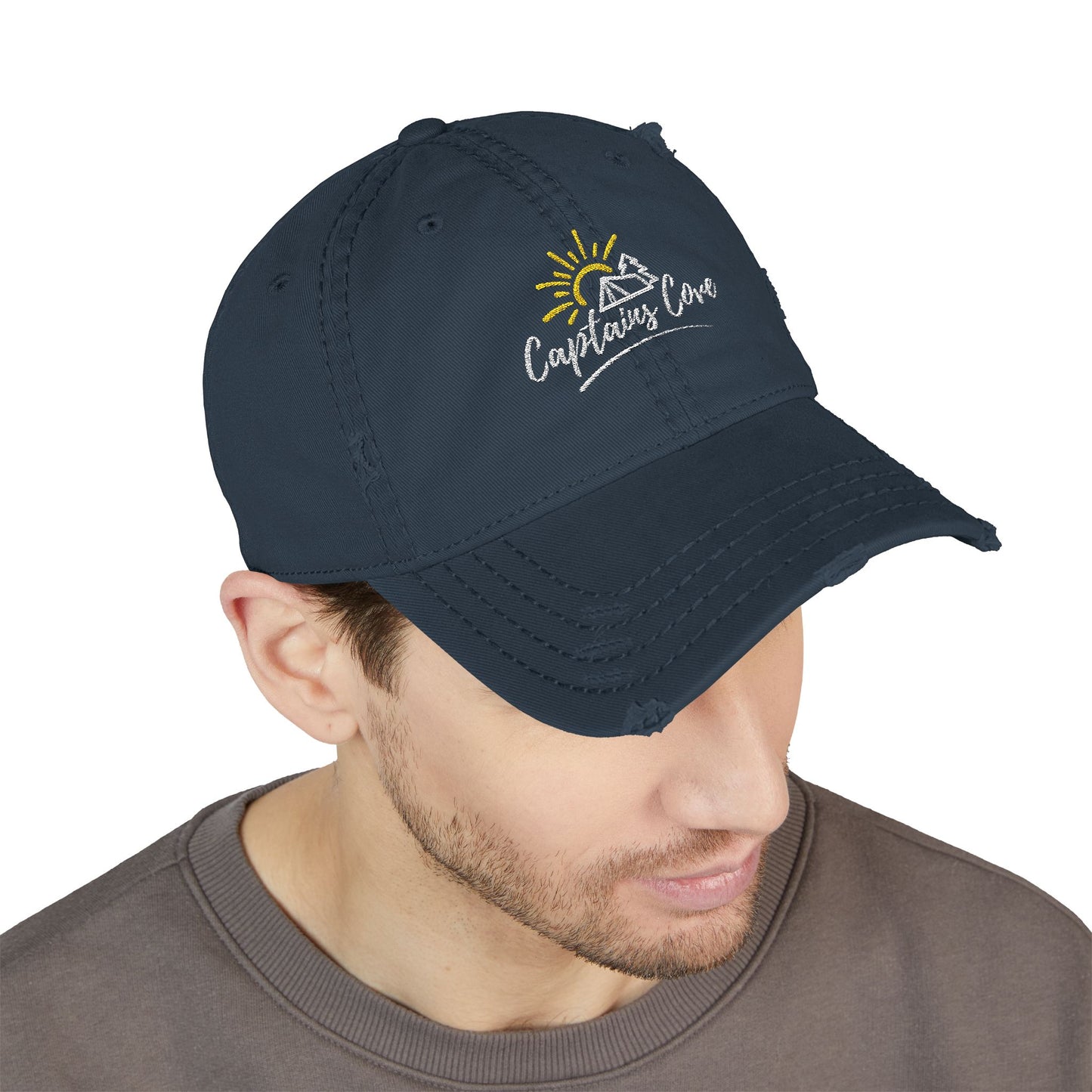 Copy of White Distressed Dad Hat - Captains Cove Embroidery for Outdoor Lovers